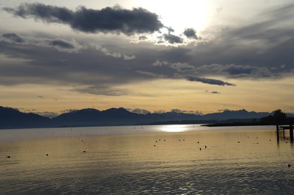 Chiemsee, Sonnenuntergang, Chiemgauer Alpen, Bavaria, 