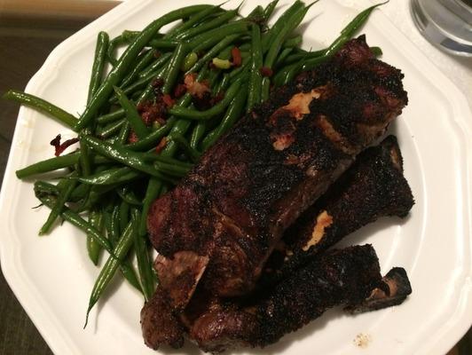 ..little green beans with hawaii island meat... one of many meals we shared ... Grit prepared the best green beans I have ever eaten. Makaweli Company Beef ribs raised here on Kauai and grilled to perfection... a very tasty and romantic dinner...❤