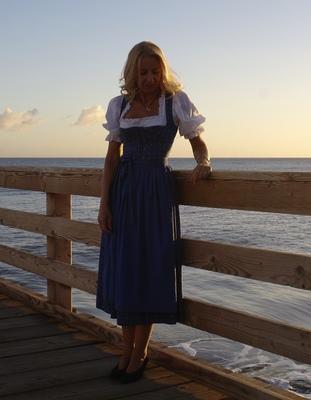 traditional costume from Austria , Lanz  with white blouse, wunderschönes fesches blaues Dirndl von Lanz mit weißer Bluse