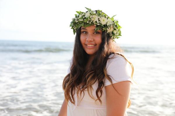 Hawaii, Kauai, Pacific Ocean, sunset, beautiful Rylee smile with the camera,  Surf is up