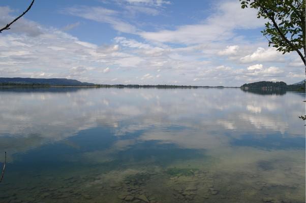 Kochelsee,  Bavaria, Alpenvorland, entstanden in der Würmeeiszeit durch Ausschürfungen des Isar Loisach
Gletschers